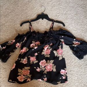 Open shoulder, rose blouse